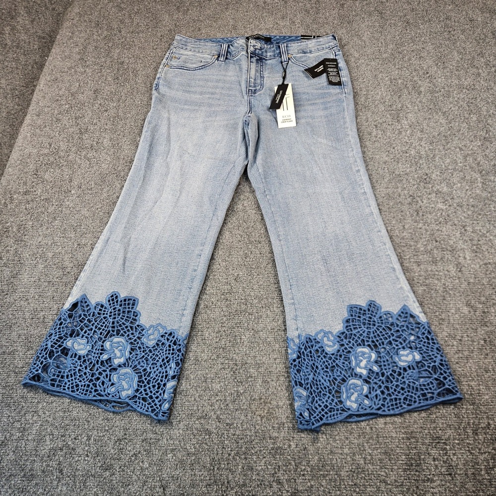 Liverpool Hannah Crop Flare Jeans Indigo Crochet Lace Hem LM7A69FYA Blue 10/30